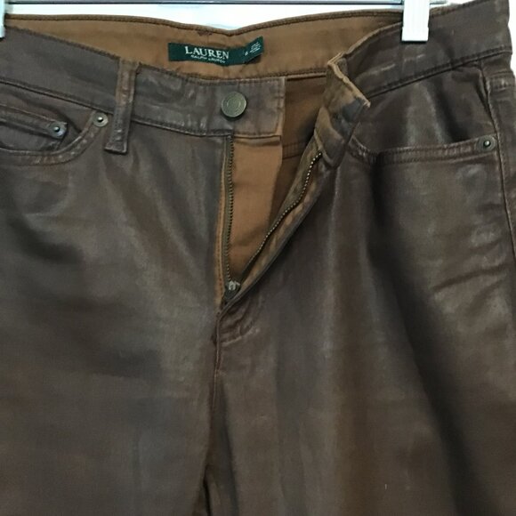 Lauren Ralph Lauren Brown Wax Coated Skinny Jeans Size 6 - Picture 3 of 9